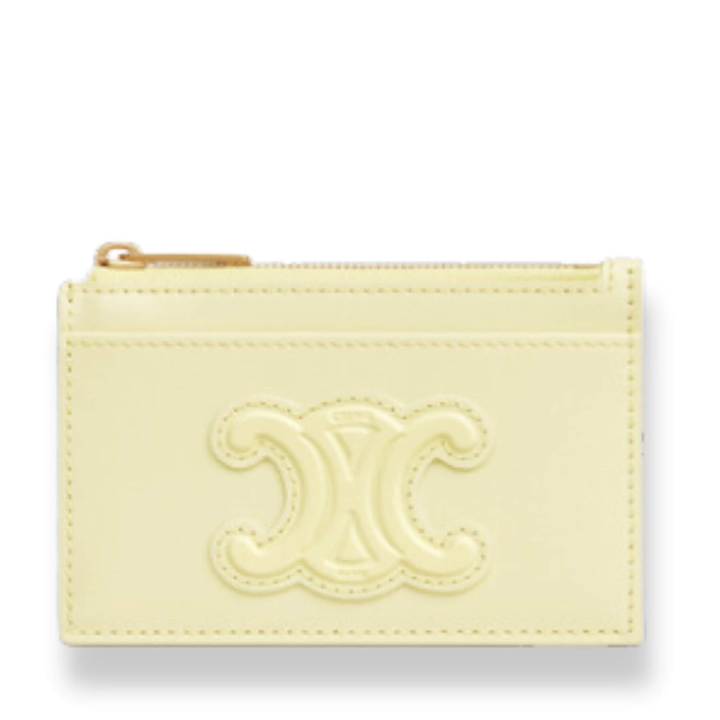 CELINE ZIPPED CARD HOLDER CUIR TRIOMPHE IN SHINY CALFSKIN LIGHT YELLOW