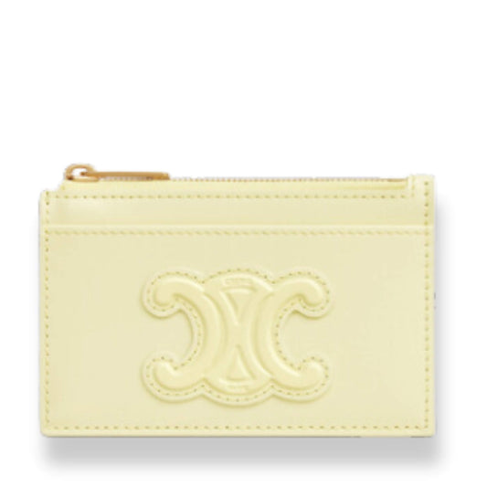 CELINE ZIPPED CARD HOLDER CUIR TRIOMPHE IN SHINY CALFSKIN LIGHT YELLOW