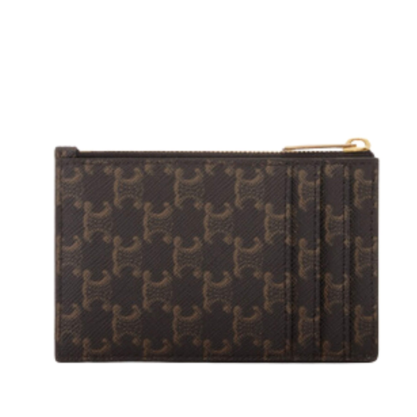 CELINE ZIPPED CARD HOLDER IN TRIOMPHE CANVAS AND LAMBSKIN TAN