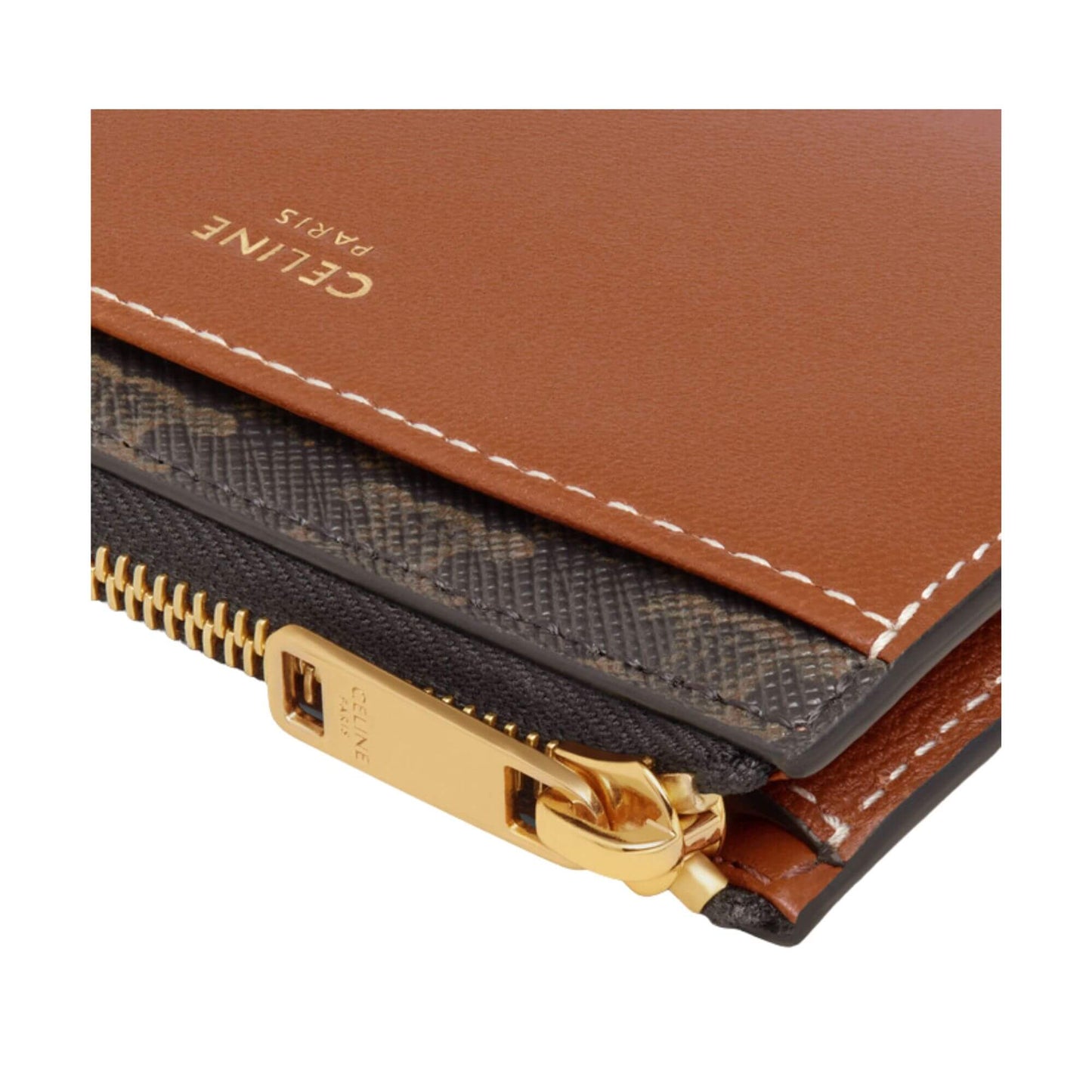 CELINE ZIPPED CARD HOLDER IN TRIOMPHE CANVAS AND LAMBSKIN TAN