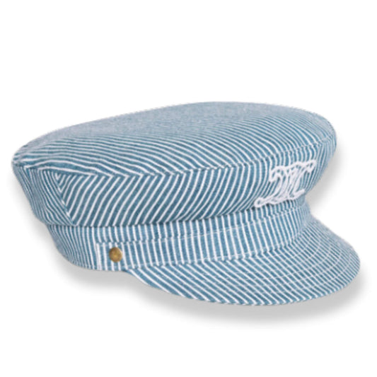 CELINE TRIOMPHE SAILOR CAP IN COTTON HICKORY WAVE WASH