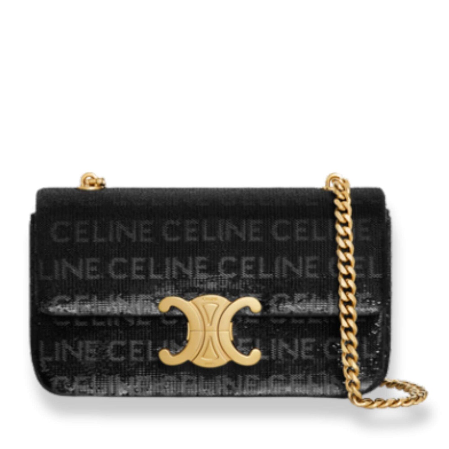 CELINE CHAIN SHOULDER BAG CLAUDE IN SEQUINS WITH CELINE ALL-OVER BLACK