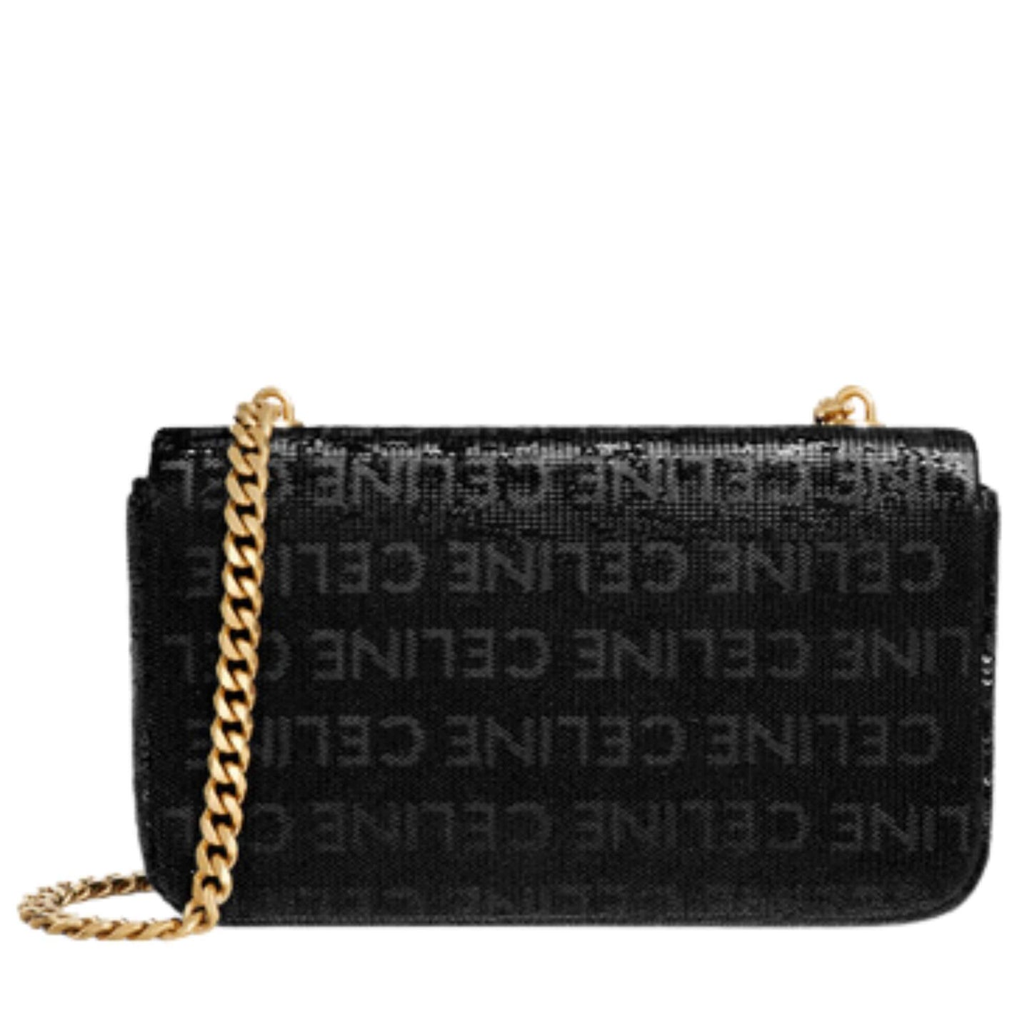 CELINE CHAIN SHOULDER BAG CLAUDE IN SEQUINS WITH CELINE ALL-OVER BLACK