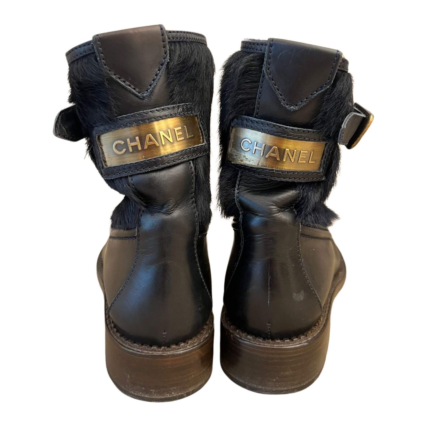 CHANEL BUCKLE WITH FUR BOOTS