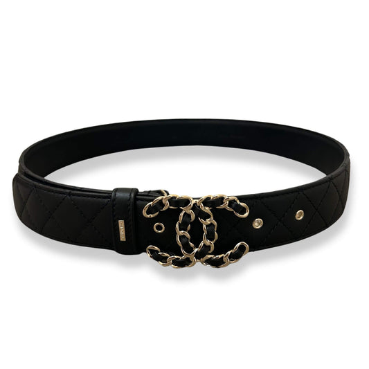 CHANEL BLACK LEATHER CC CHAIN BELT