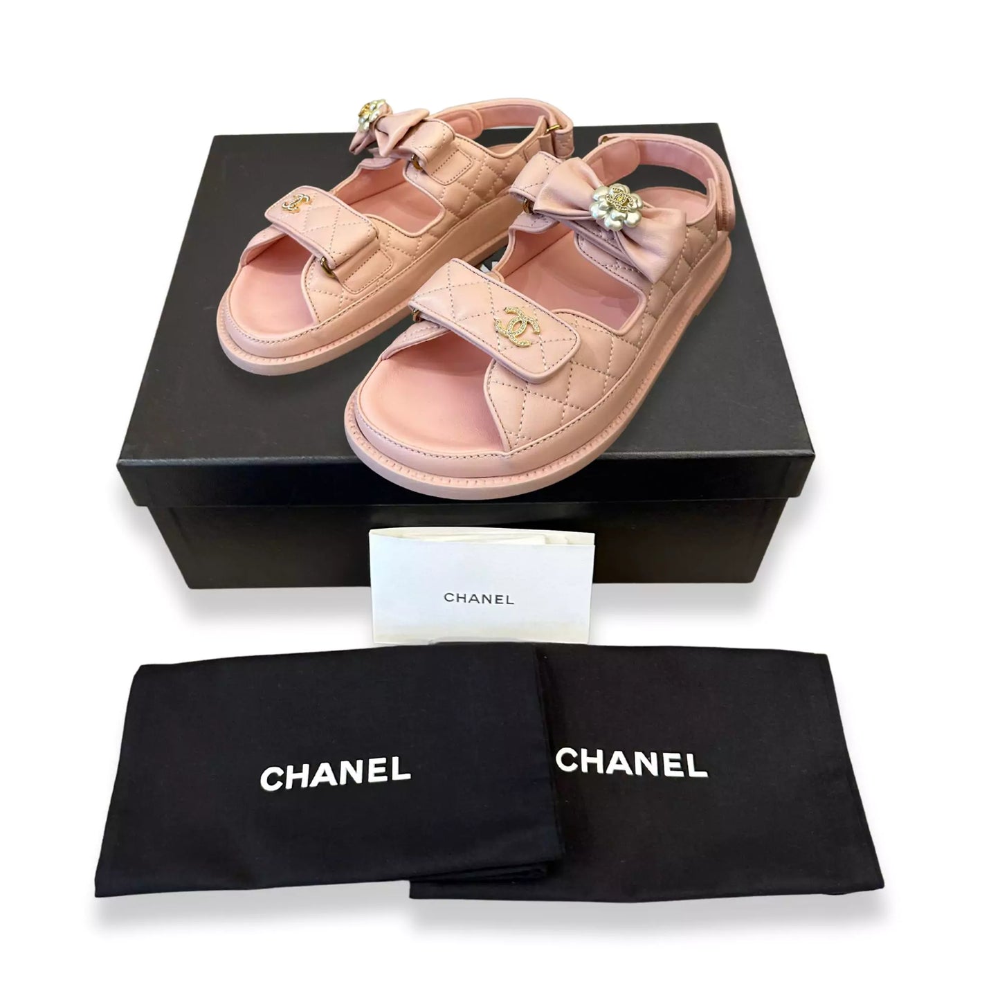 CHANEL LIGHT PINK LEATHER DAD SANDALS