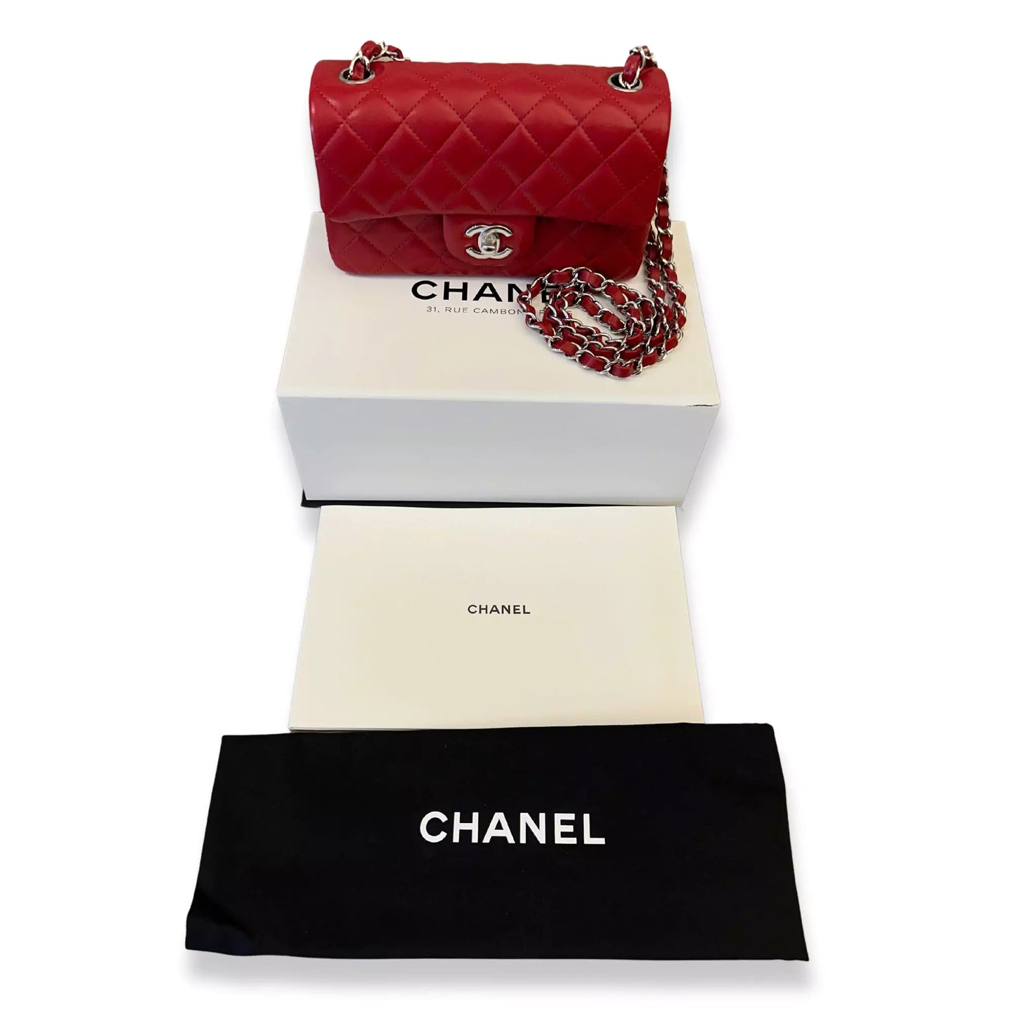 CHANEL RED SMALL CLASSIC FLAP BAG