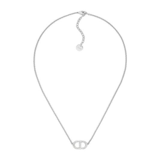 DIOR PETIT CD NECKLACE SILVER-FINISH METAL WITH WHITE CRYSTALS