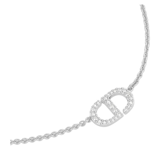 DIOR PETIT CD NECKLACE SILVER-FINISH METAL WITH WHITE CRYSTALS