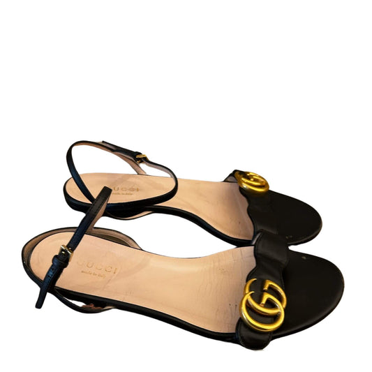 GUCCI BLACK GG QUARTER STRAP FLAP SANDAL
