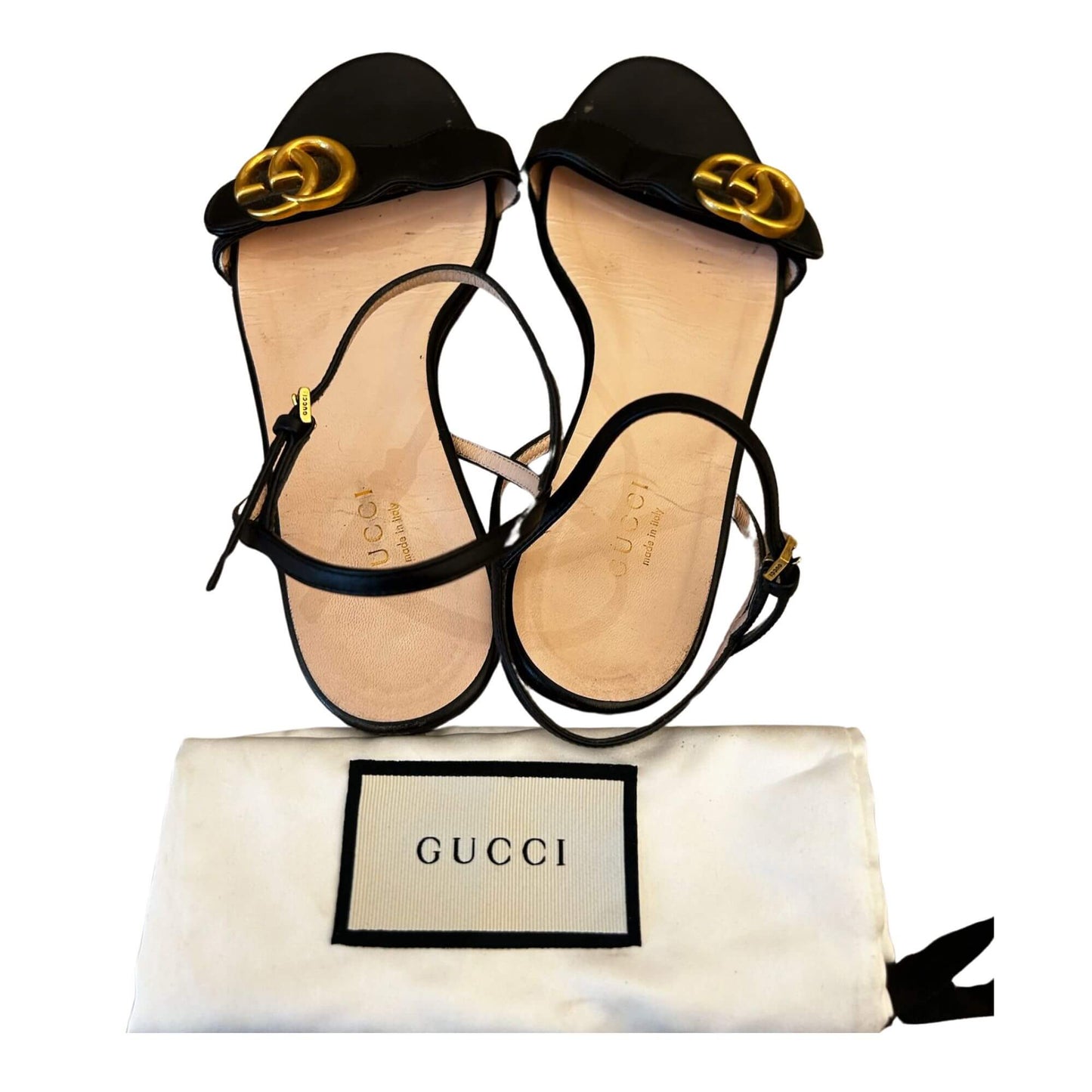 GUCCI BLACK GG QUARTER STRAP FLAP SANDAL