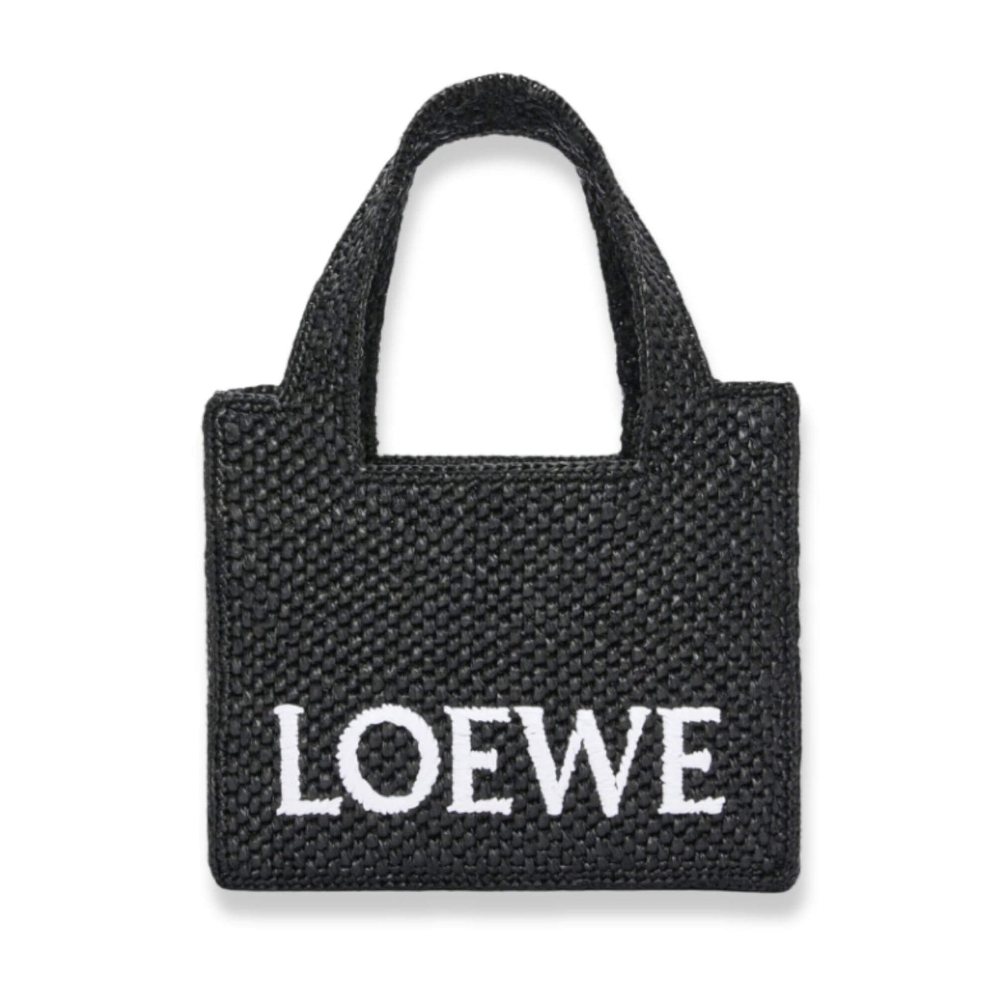 LOEWE BLACK MINI FONT TOTE IN RAFFIA BAG