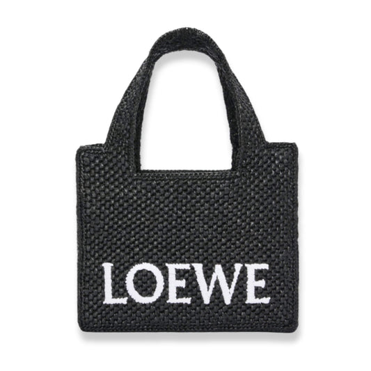 LOEWE BLACK MINI FONT TOTE IN RAFFIA BAG