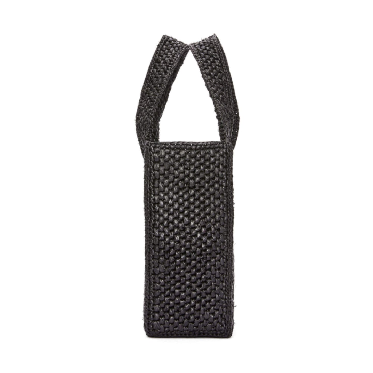 LOEWE BLACK MINI FONT TOTE IN RAFFIA BAG