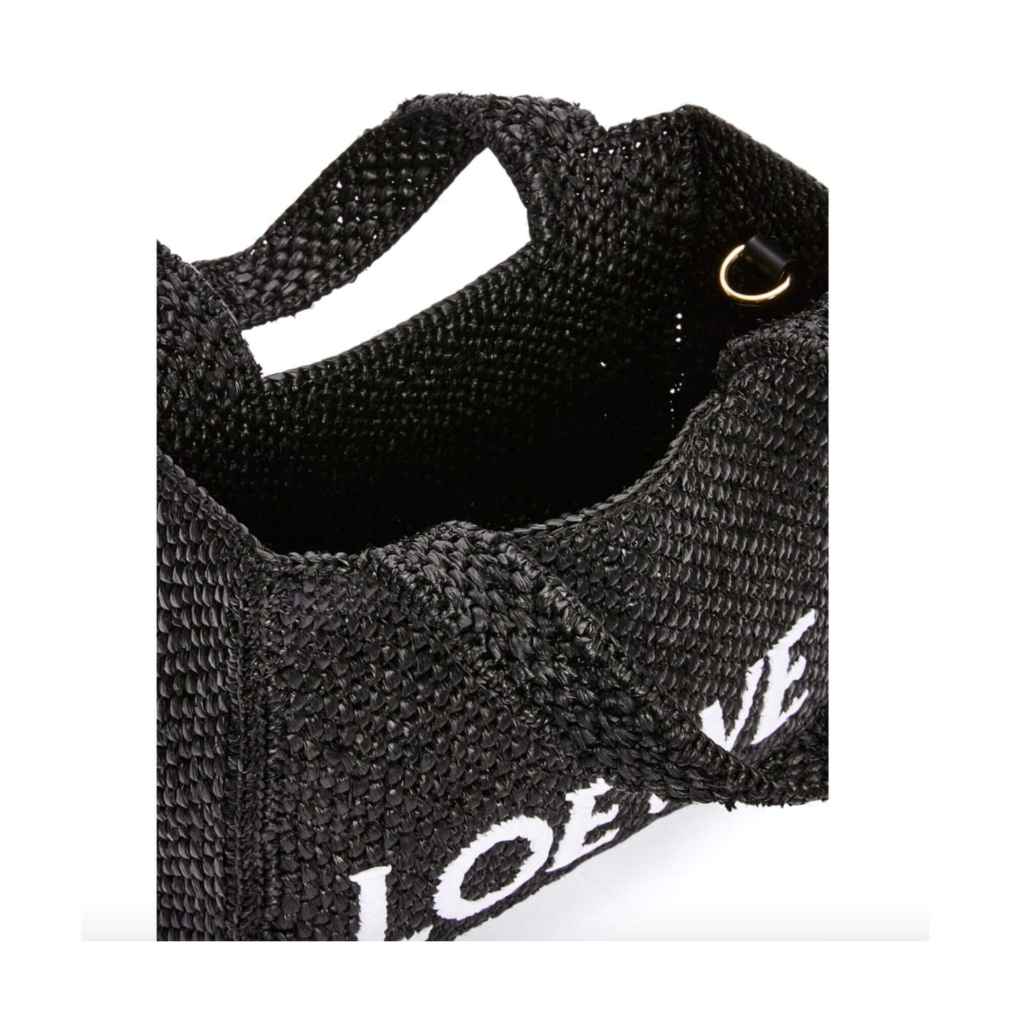 LOEWE BLACK MINI FONT TOTE IN RAFFIA BAG
