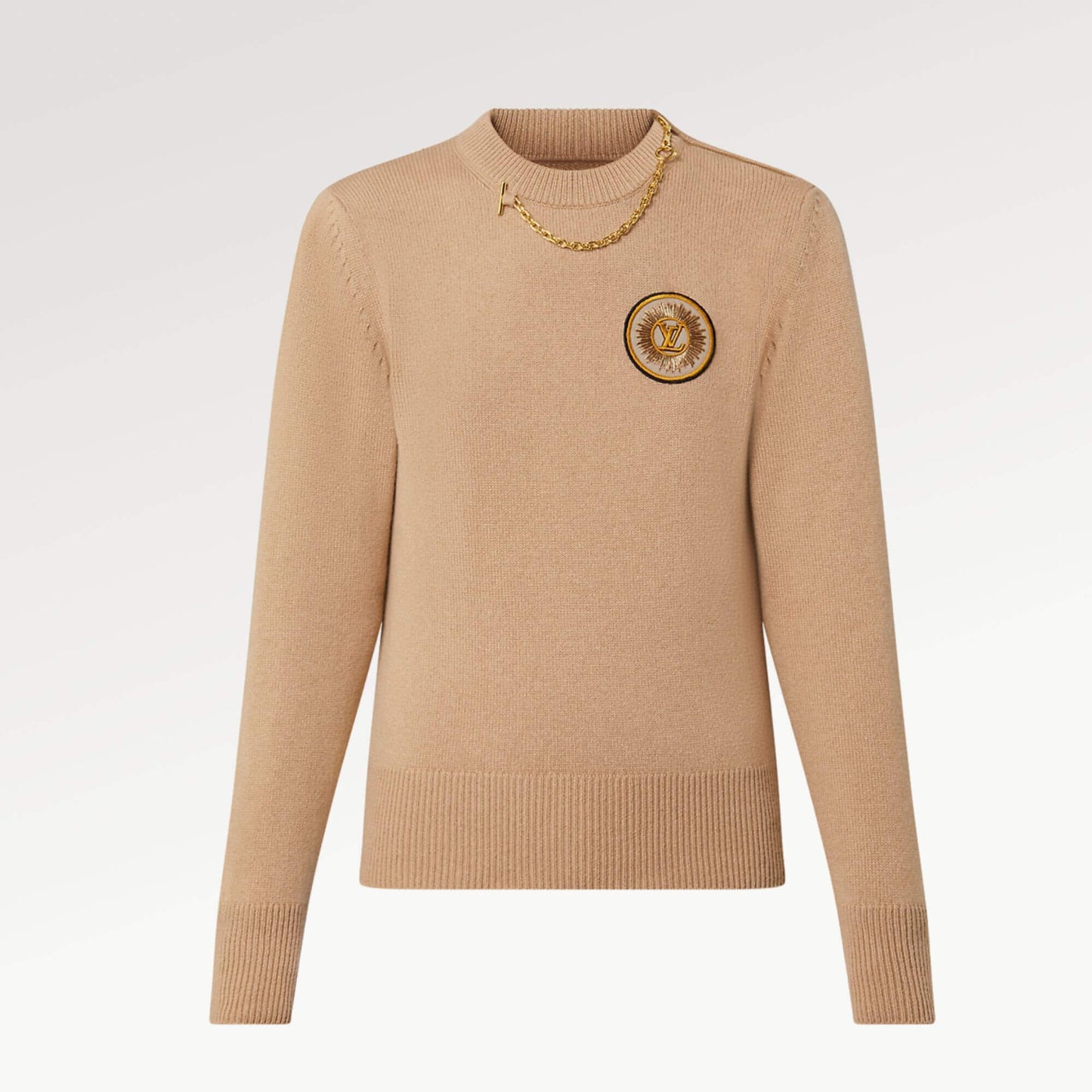 LOUIS VUITTON BEIGE CHAIN DETAIL PATCH SWEATER
