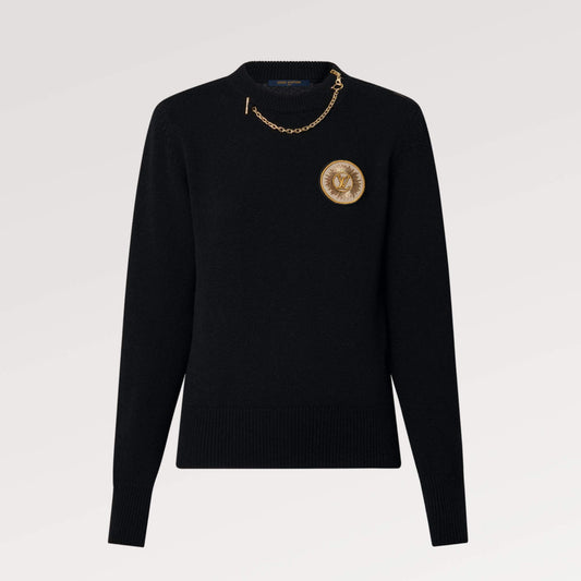 LOUIS VUITTON BLUE CHAIN DETAIL PATCH SWEATER