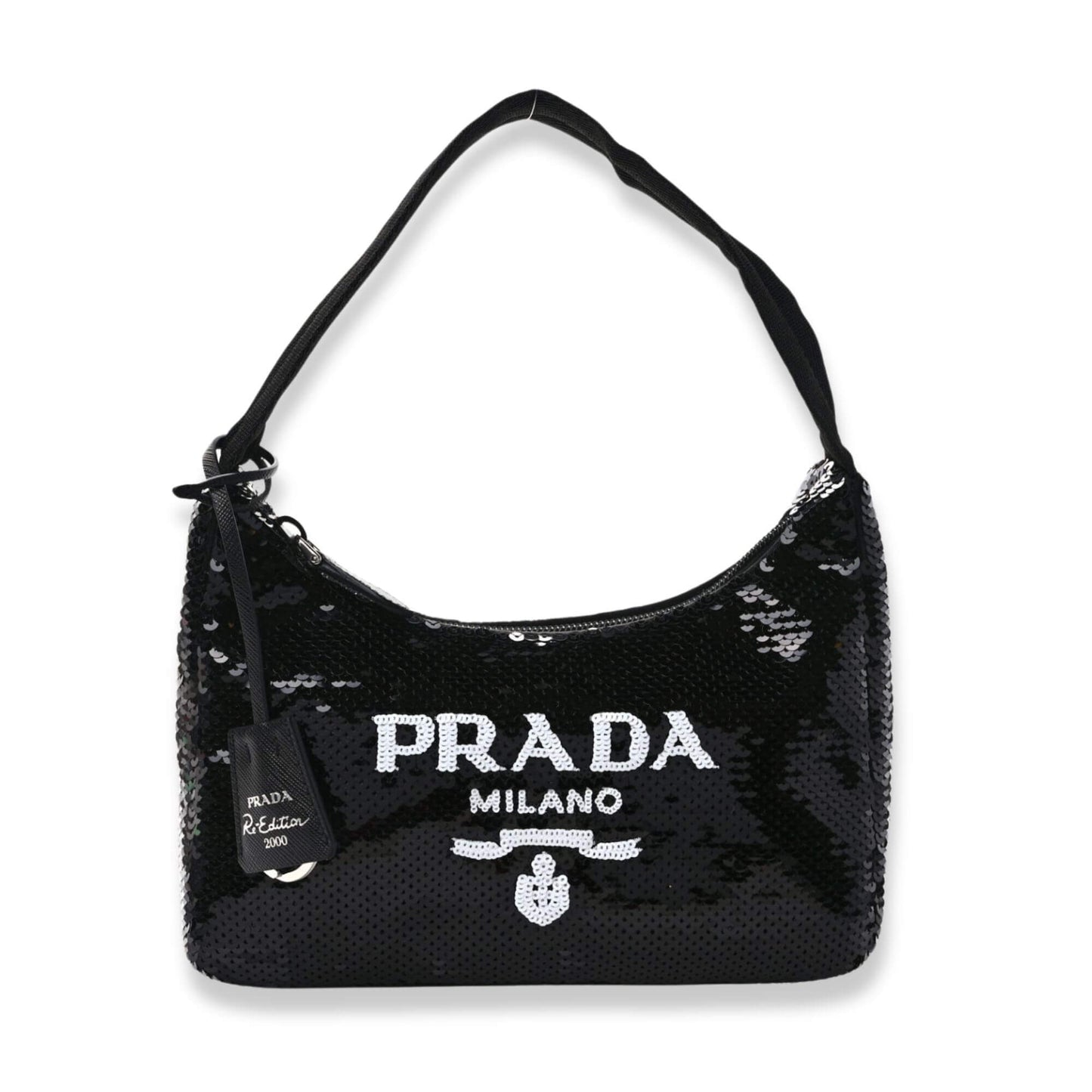 Prada BALCK & WHITE PAILLETTES SEQUIN MINI RE-EDITION 2000 BAG