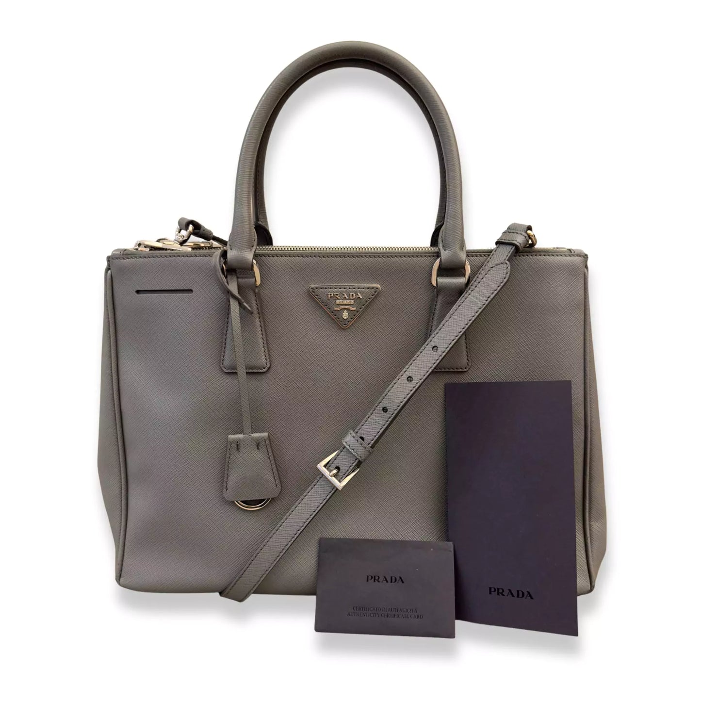 Prada GREY LEATHER GALLERIA BAG