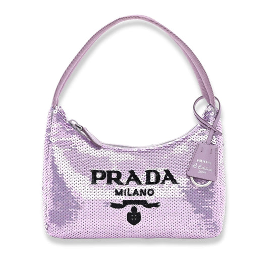 Prada PURPLE PAILLETTES SEQUIN MINI RE-EDITION 2000 BAG