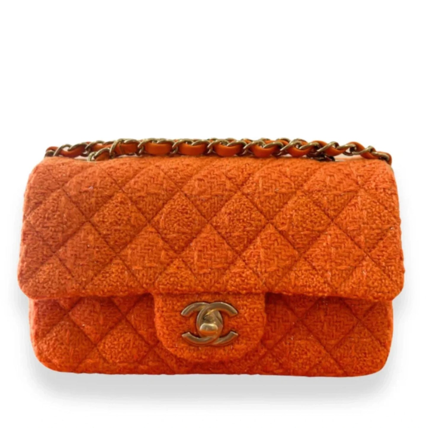 CHANEL TWEED SMALL ORANGE CLASSIC FLAP