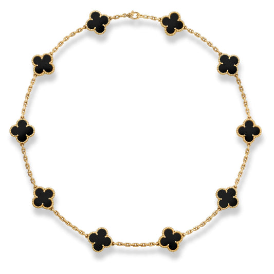 VAN CLEEF & ARPELS GOLD VINTAGE ALHAMBRA 10 MOTIFS NECKLACE