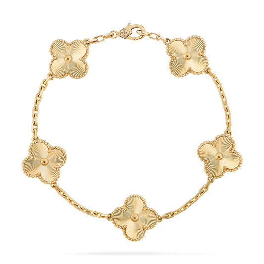 VAN CLEEF & ARPELS GOLD VINTAGE ALHAMBRA 5 MOTIFS BRACELET
