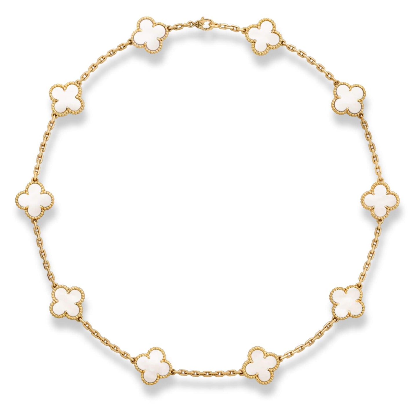 VAN CLEEF & ARPELS GOLD VINTAGE ALHAMBRA 10 MOTIFS NECKLACE