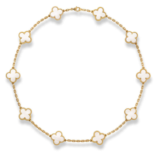 VAN CLEEF & ARPELS GOLD VINTAGE ALHAMBRA 10 MOTIFS NECKLACE