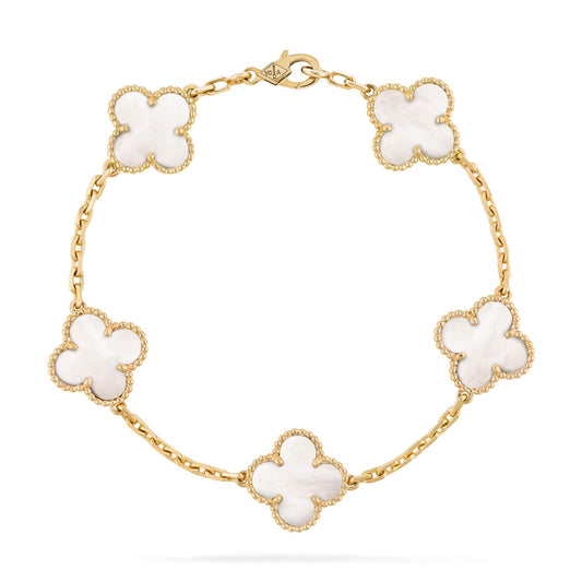 VAN CLEEF & ARPELS GOLD VINTAGE ALHAMBRA 5 MOTIFS BRACELET