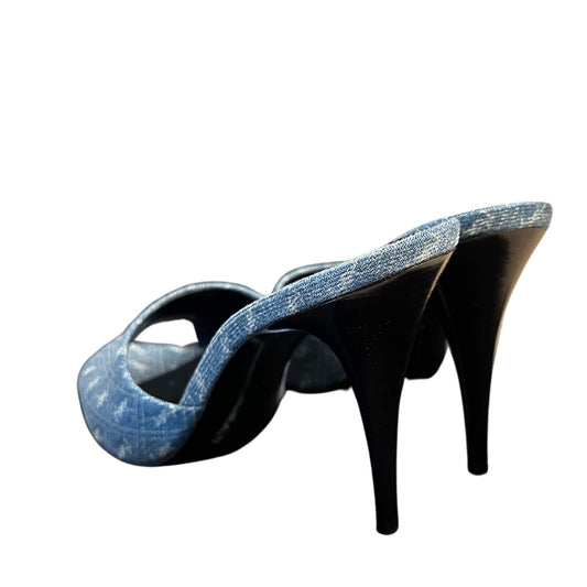 Yves Saint Laurent LA 16 MULES IN CASSANDRE DENIM SHOES