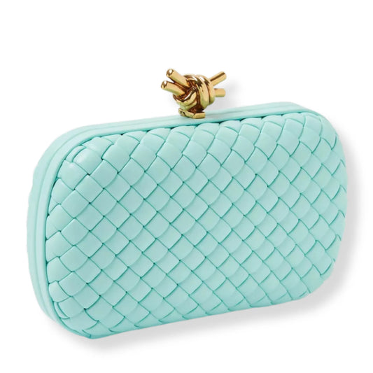 BOTTEGA VENETA TURQUOISE MINAUDIERE CLUTCH