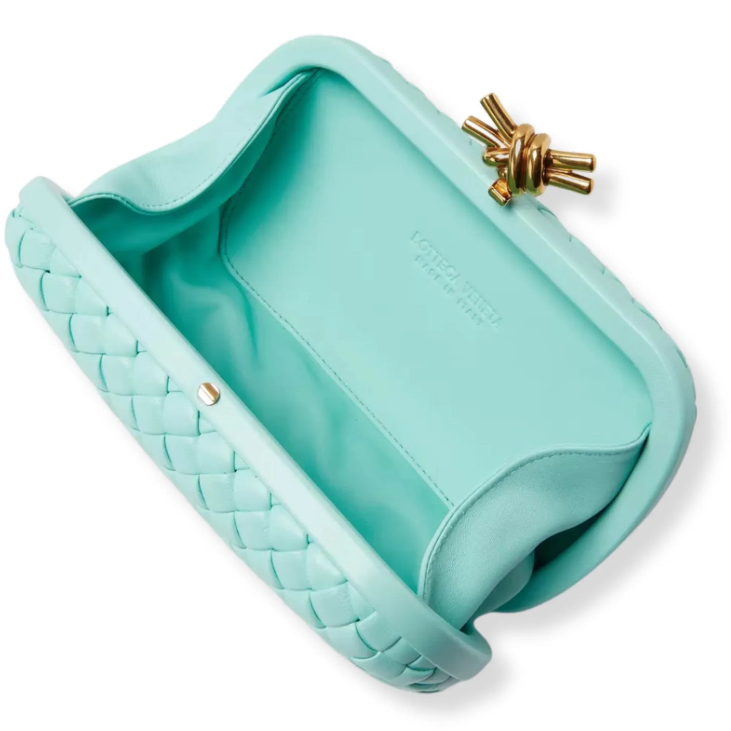 BOTTEGA VENETA TURQUOISE MINAUDIERE CLUTCH