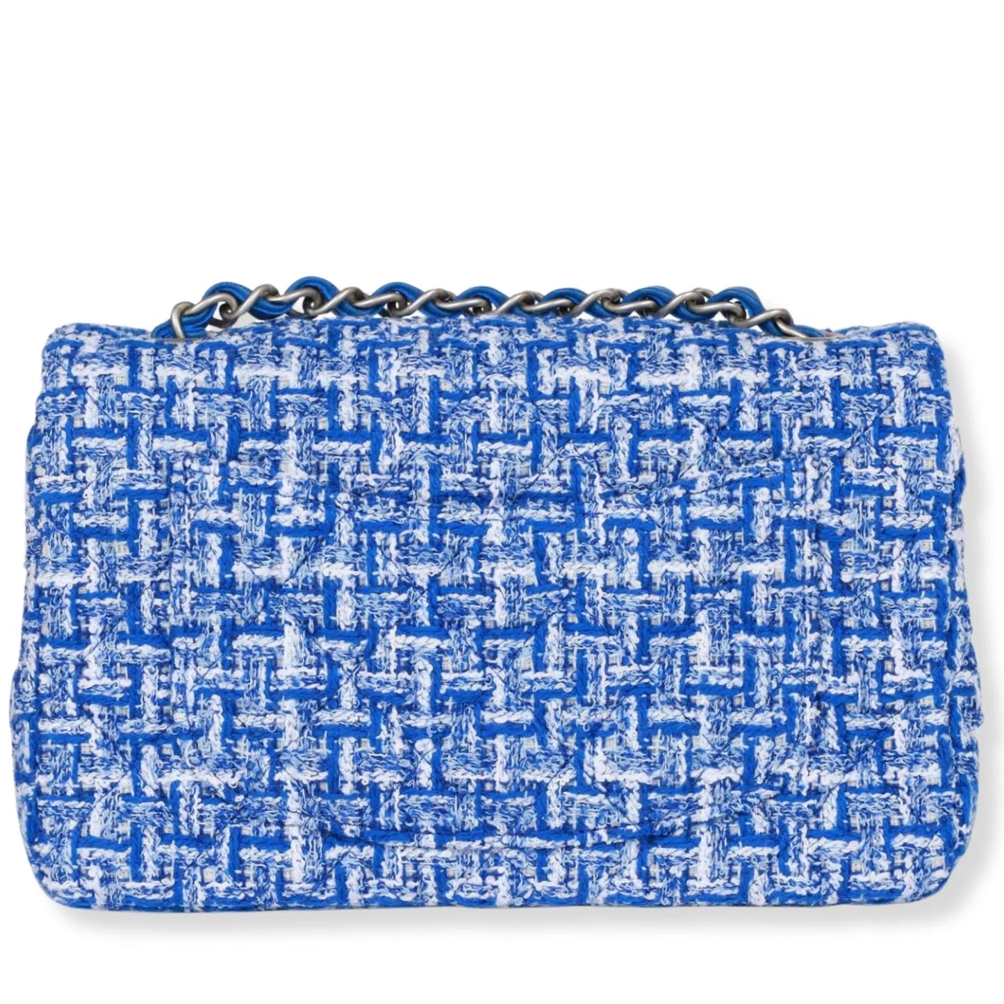 CHANEL BLUE AND WHITE TWEED CLASSIC FLAP