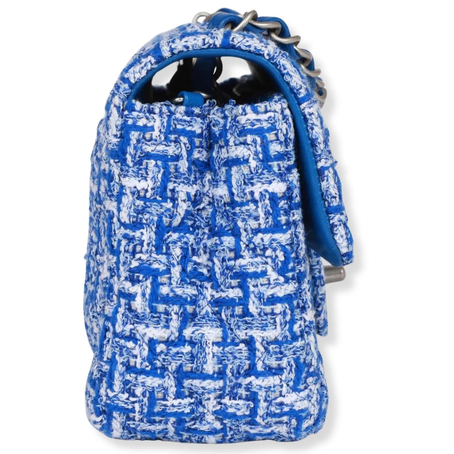CHANEL BLUE AND WHITE TWEED CLASSIC FLAP
