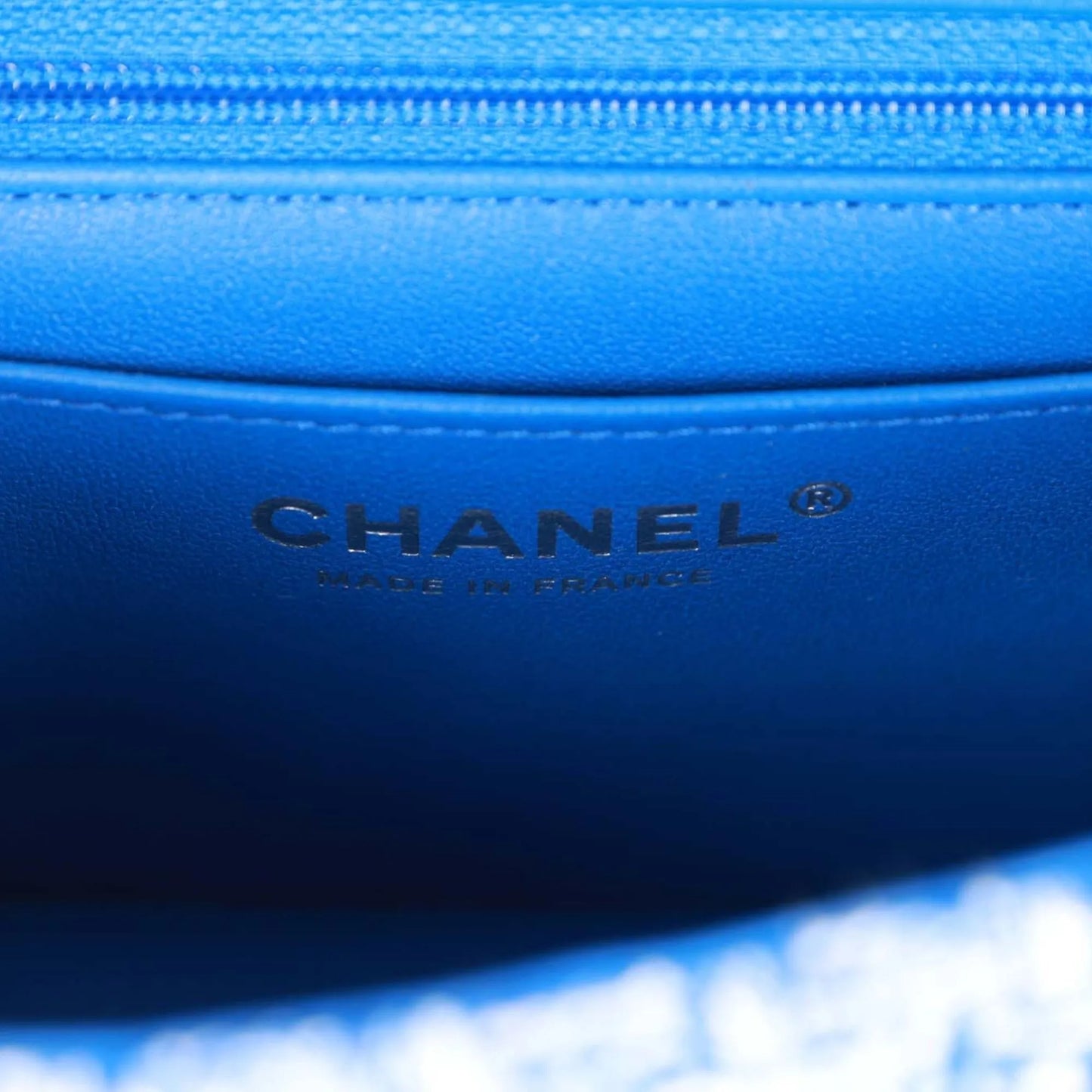 CHANEL BLUE AND WHITE TWEED CLASSIC FLAP