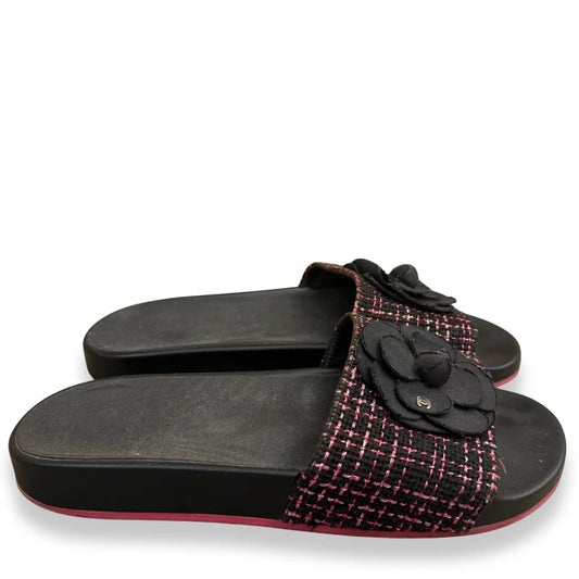 CHANEL PINK TWEED SANDALS
