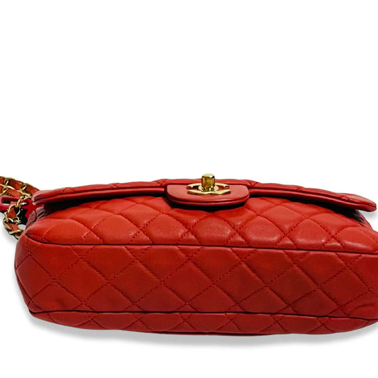 CHANEL RED LAMBSKIN CLASSIC FLAP BAG