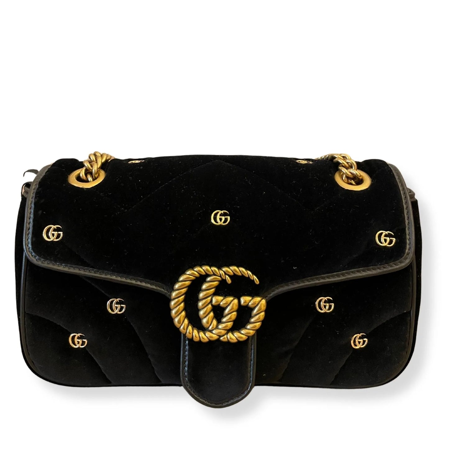 GUCCI VELVET METALASSÉ STUDS SMALL TORCHON GG MARMONT
