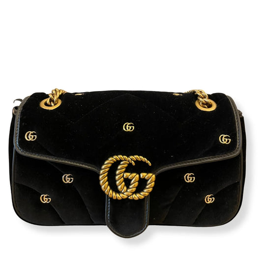 GUCCI VELVET METALASSÉ STUDS SMALL TORCHON GG MARMONT