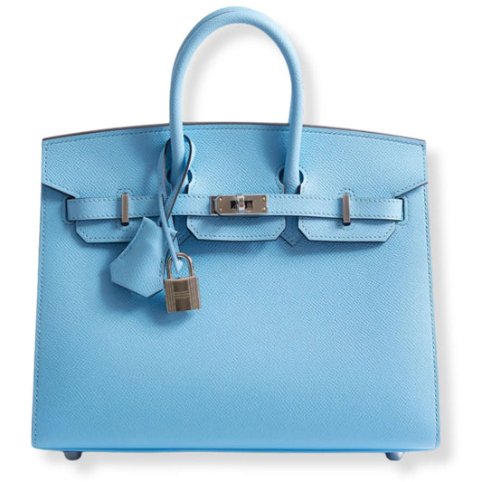 HERMÈS BIRKIN 25 BLUE CELESTE EPSOM LEATHER BAG