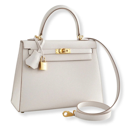 HERMÈS KELLY 25 GRIS PALE EPSOM LEATHER BAG