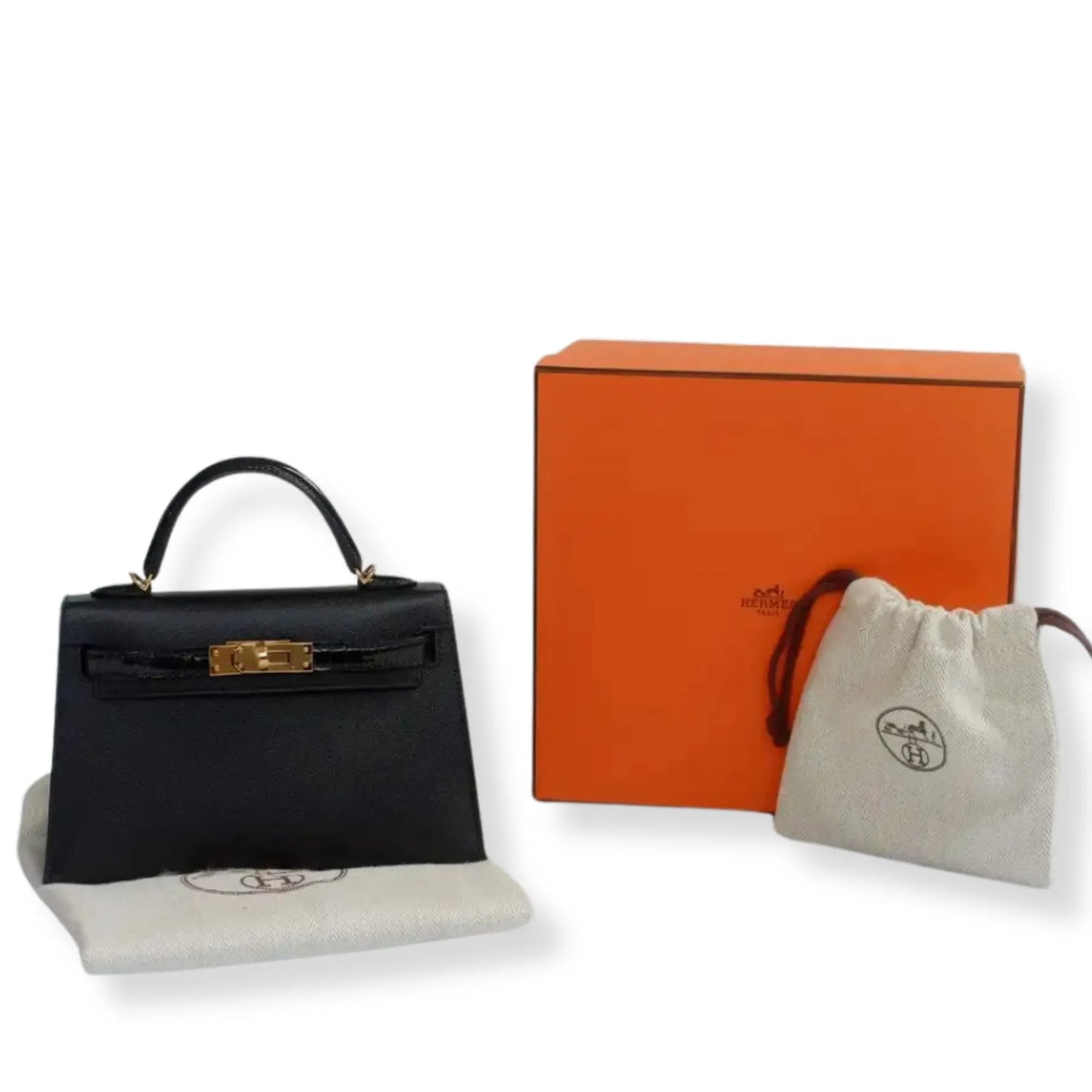HERMÈS MINI KELLY TOUCH BLACK EPSOM & CROC LEATHER BAG