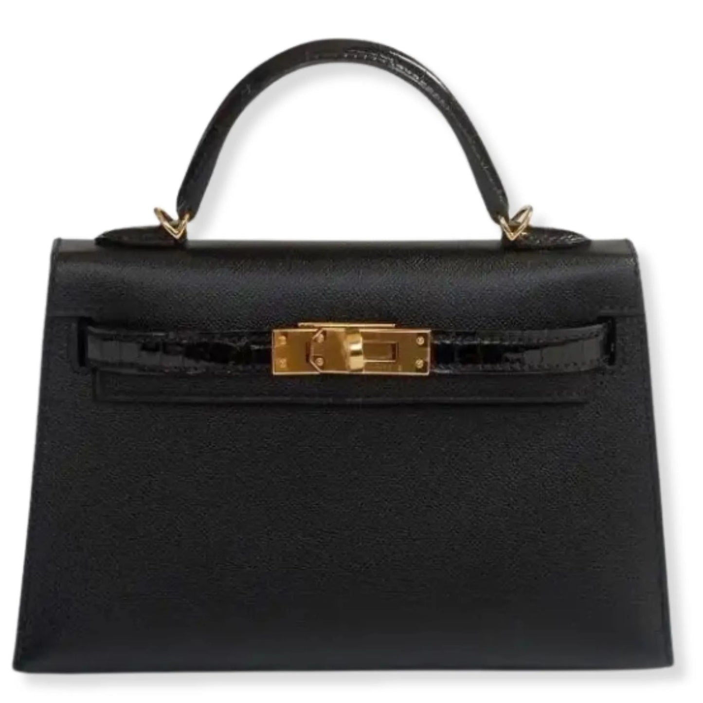 HERMÈS MINI KELLY TOUCH BLACK EPSOM & CROC LEATHER BAG