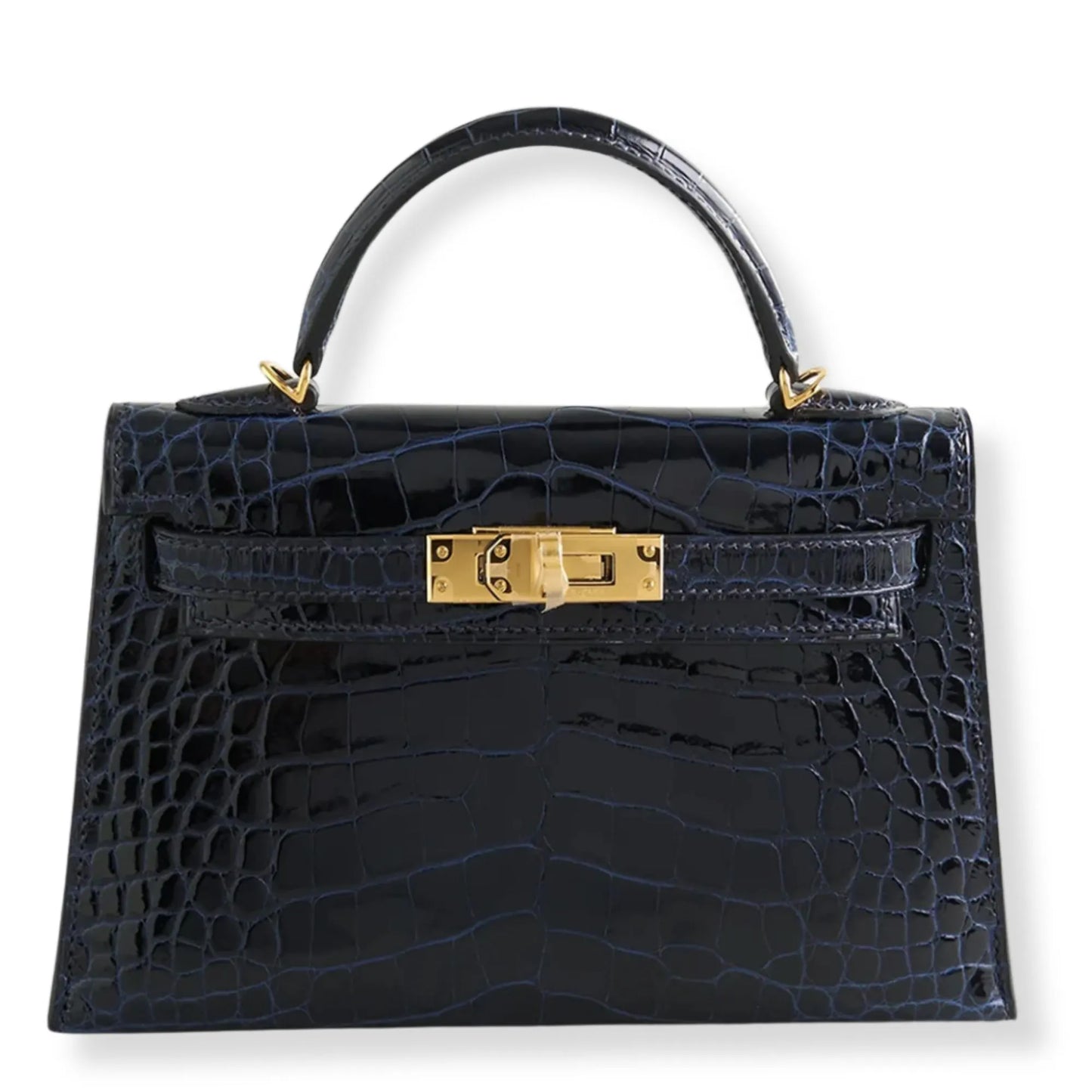 HERMÈS MINI KELLY BLUE MARINE SHINY ALLIGATOR LEATHER BAG