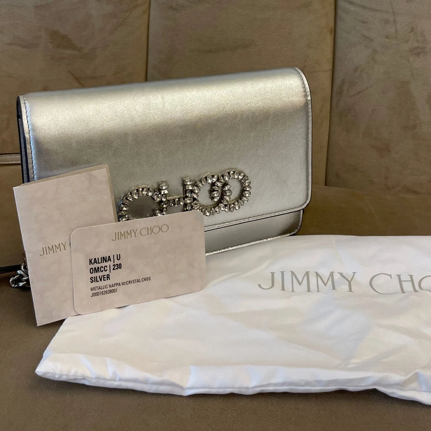 JIMMY CHOO KALINA SILVER CROSS BODY BAG