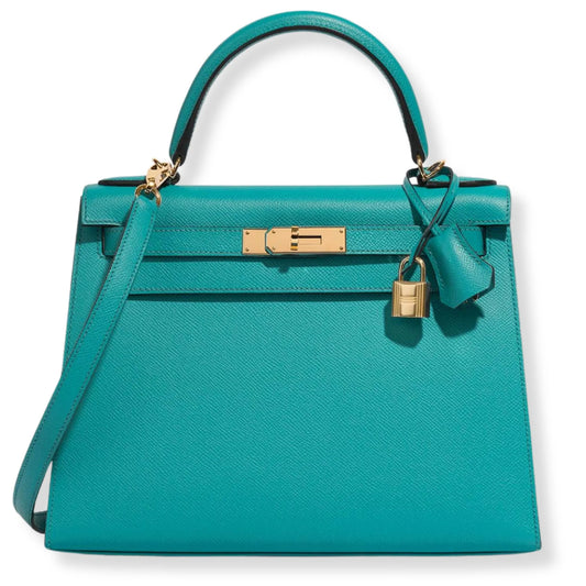 HERMÈS KELLY 28 BLUE PAON EPSOM LEATHER BAG