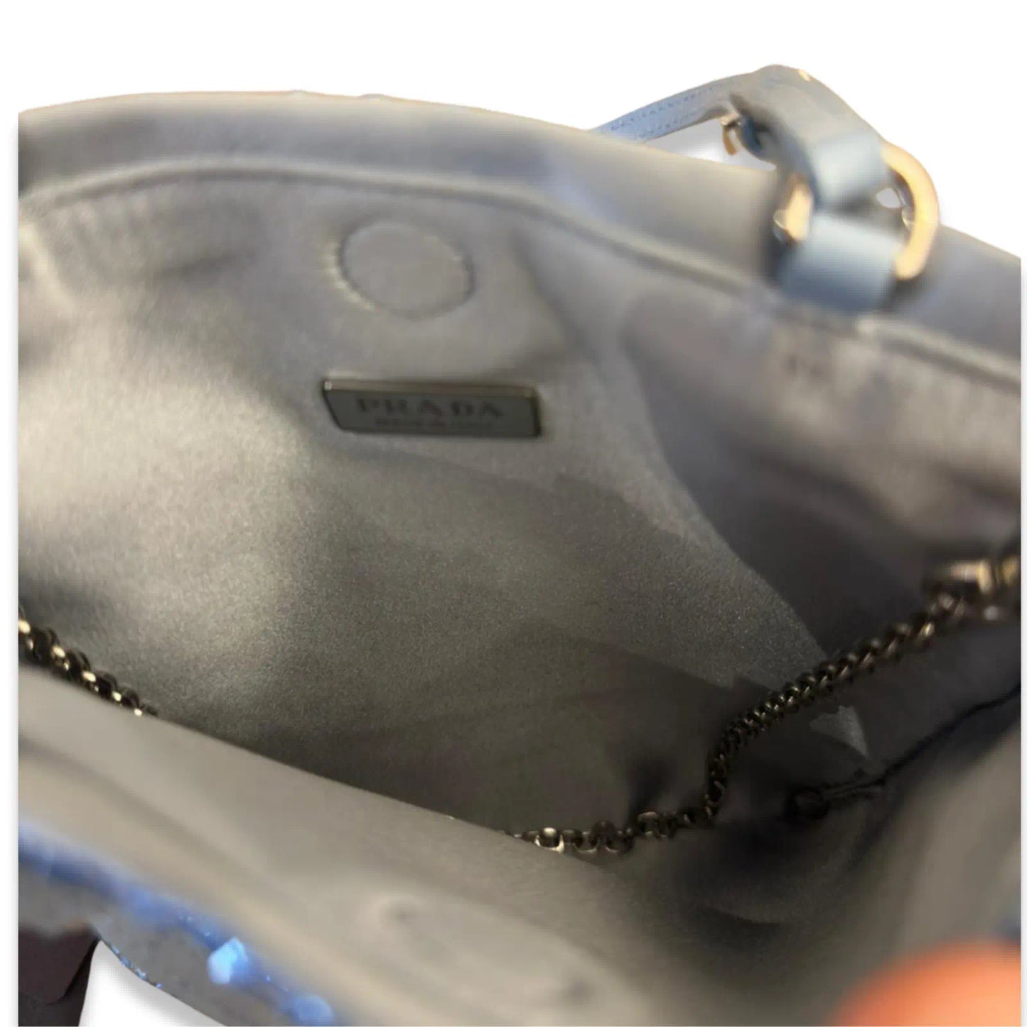 PRADA BLUE SATIN CRYSTAL TOTE BAG