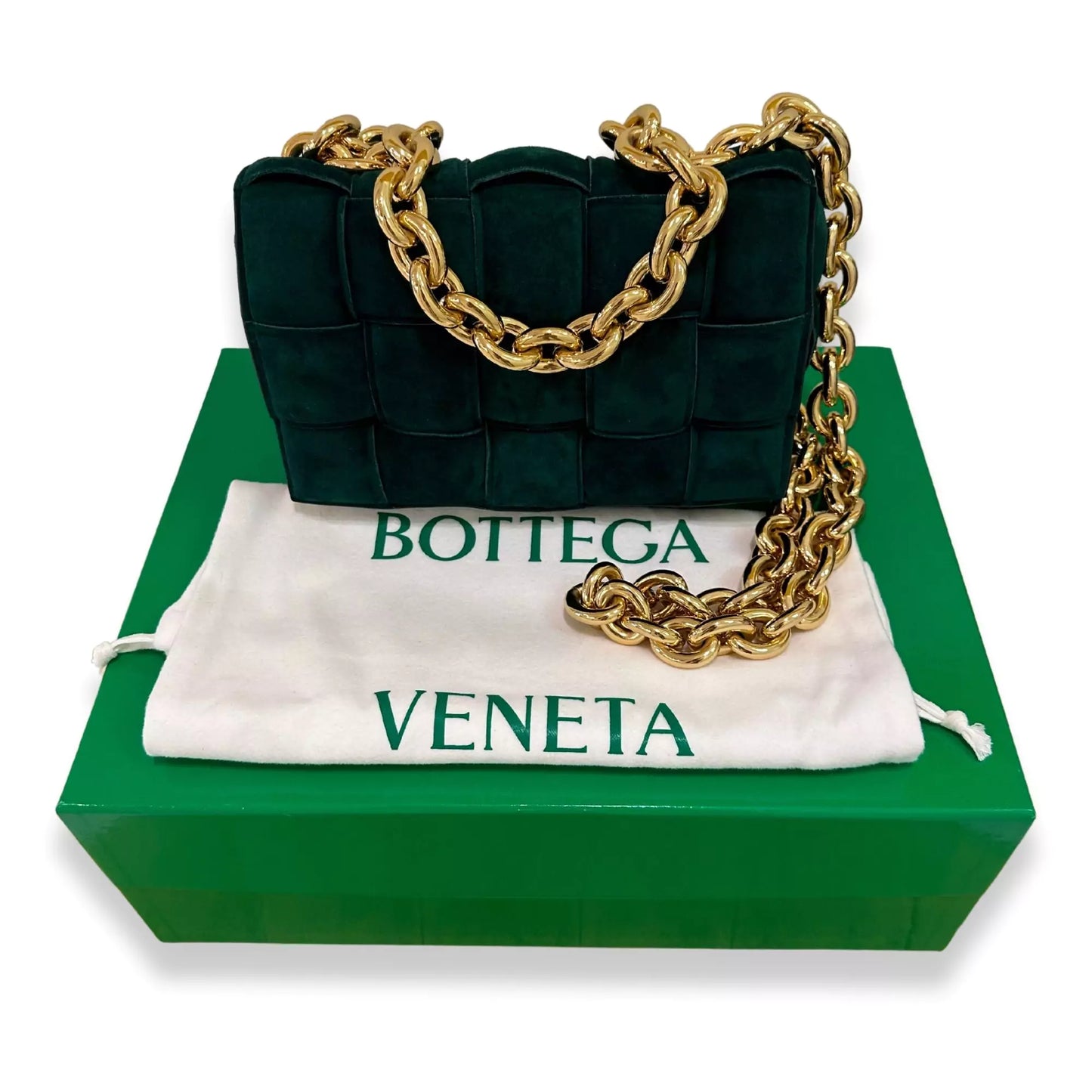 BOTTEGA VENETA GREEN SUEDE LEATHER CHAIN CASSETTE