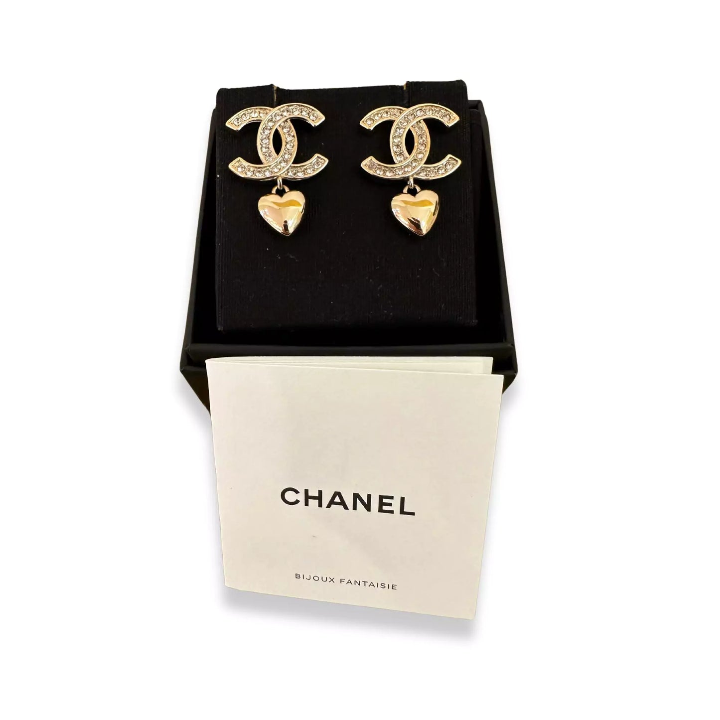 CHANEL CC HEART CRYSTALS & METAL EARRINGS